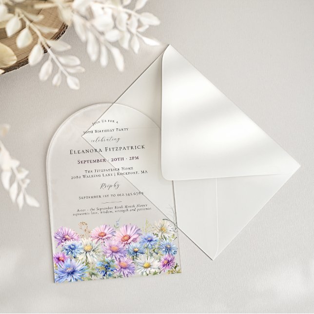 ACRYLIC ARCH 30 Birthday September Birth Flower  Invitations (Creator Uploaded)