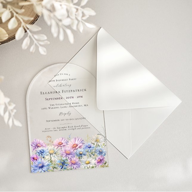 ACRYLIC ARCH 40 Birthday September Birth Flower  Invitations (Creator Uploaded)