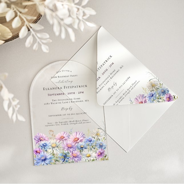 ACRYLIC ARCH 65 Birthday September Birth Flower  Invitations (Creator Uploaded)