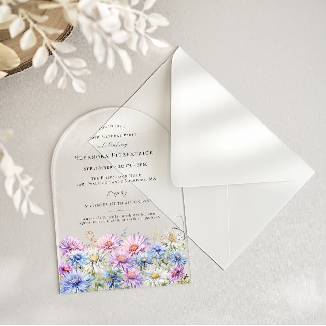 ACRYLIC ARCH 70 Birthday September Birth Flower  Invitations (Creator Uploaded)