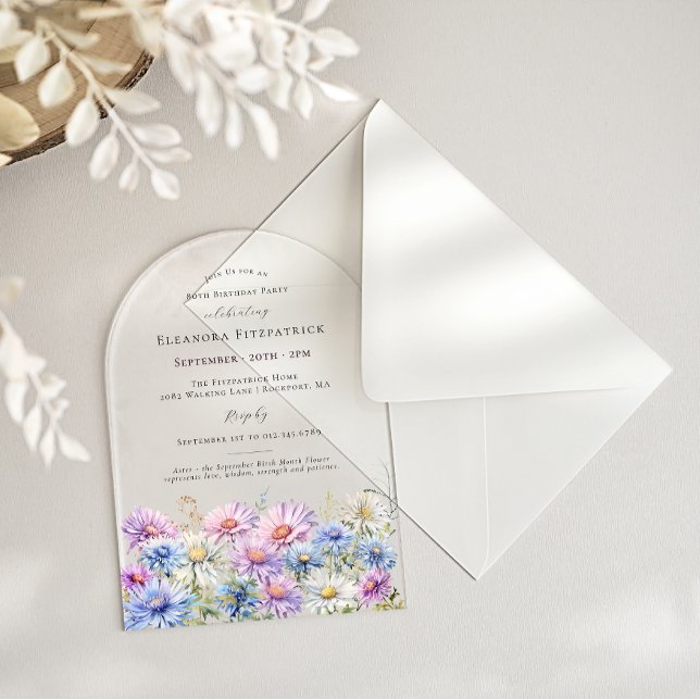 ACRYLIC ARCH 80 Birthday September Birth Flower  Invitations (Creator Uploaded)