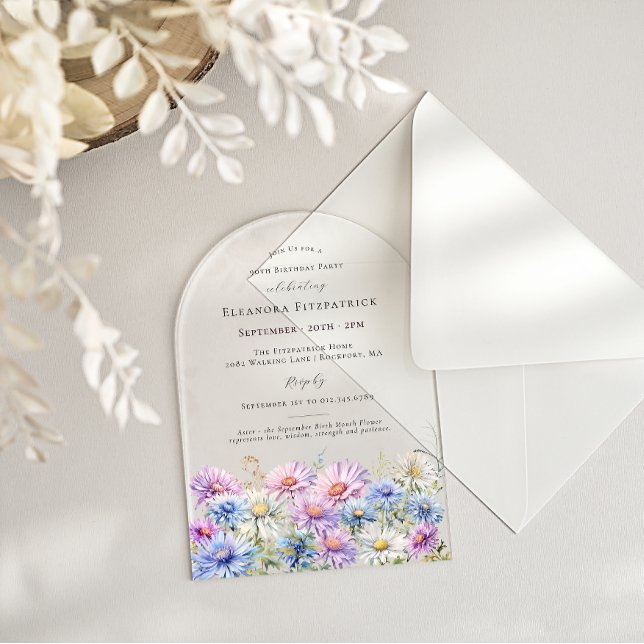 ACRYLIC ARCH 90 Birthday September Birth Flower  Invitations (Creator Uploaded)