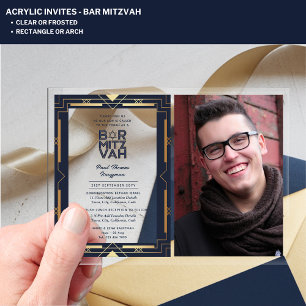 ACRYLIC BAR MITZVAH Photo Navy Gold Elegant Modern Invitations