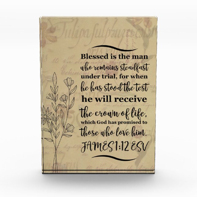 Acrylic Bible Verse Block - James 1:12 ESV (Front)