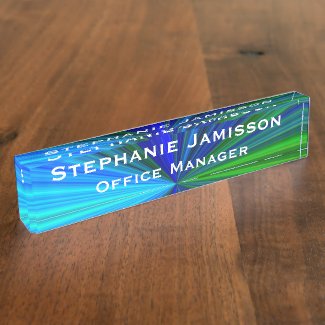 Acrylic Blue and Green Starburst Name and Title 