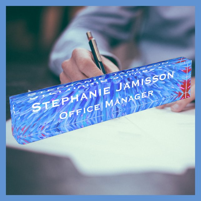 Acrylic Blue Floral Macro Abstract Name and Title  Desk Name Plate (Creator Uploaded)