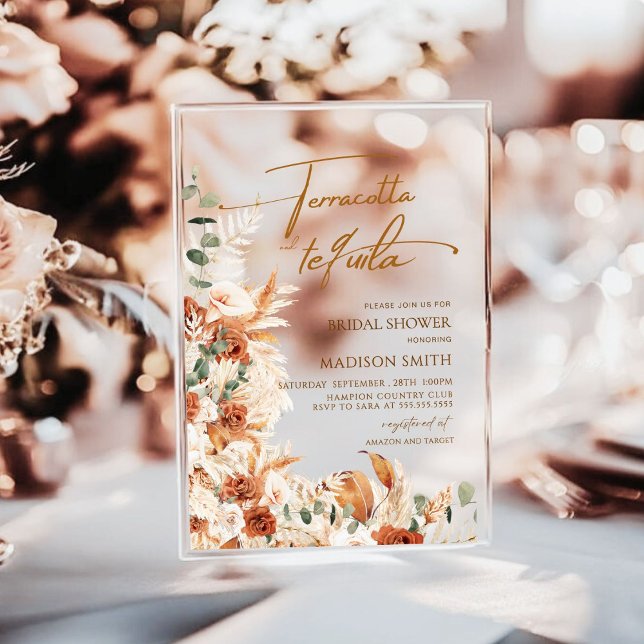 Acrylic Boho Pampas Grass Bridal Shower  Acrylic Acrylic Invitations (Creator Uploaded)