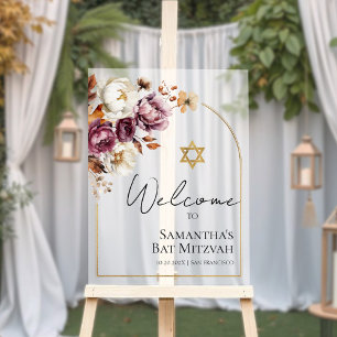Acrylic Burgundy Fall Bat Mitzvah Welcome Sign