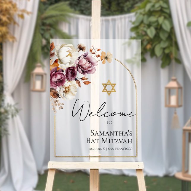 Acrylic Burgundy Fall Bat Mitzvah Welcome Sign (Creator Uploaded)