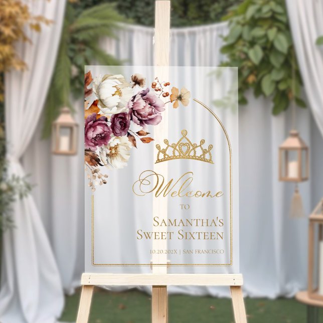 Acrylic Burgundy Fall Sweet Sixteen Welcome Sign (Creator Uploaded)