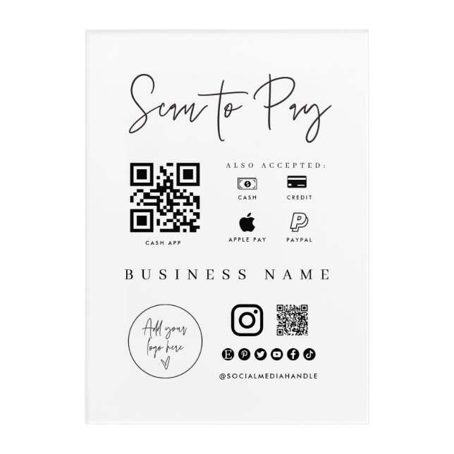 Acrylic Checkout Scan QR Code Sign Small Business Acrylic Print (Front)