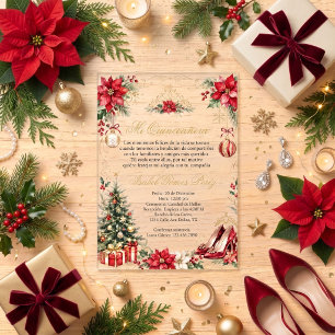 Acrylic Christmas Quinceañera Red & Gold Holiday Invitations