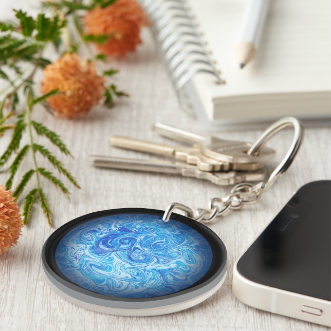 Acrylic Circle Calm Tide Fluid Art Keychain (Front Right)