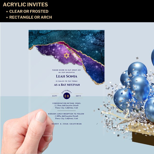 Acrylic Clear BAR MITZVAH Galaxy Starry Night Blue Invitations (Creator Uploaded)