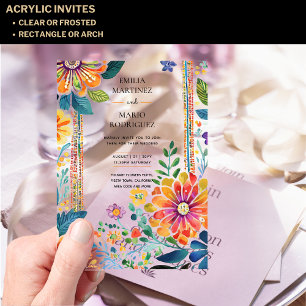Acrylic Clear Fiesta Floral Wedding BUDGET Invitations