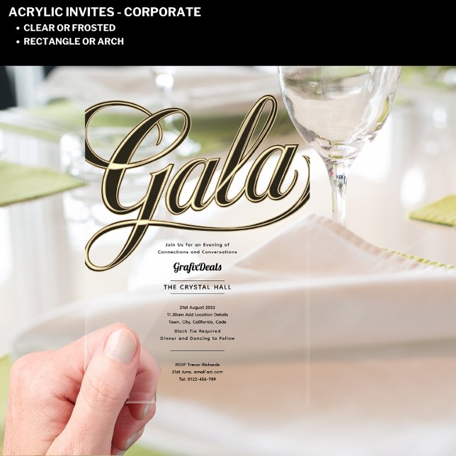 Acrylic Clear Gala Business Charity Corporate Gold Acrylic Invitations (Creator Uploaded)
