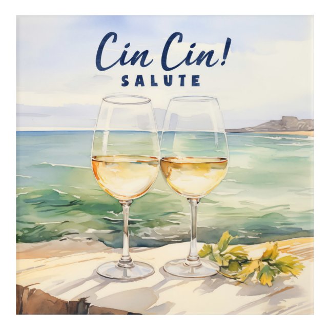 Acrylic Coastal Mediterranean Toast Cin Cin Salute Print (Front)