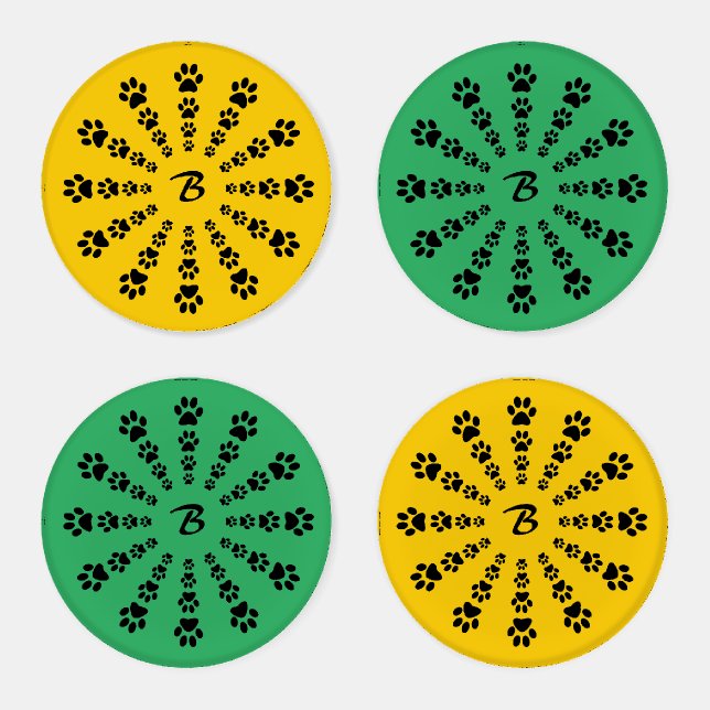 Acrylic Coasters - Pawprints with Initial (Set)
