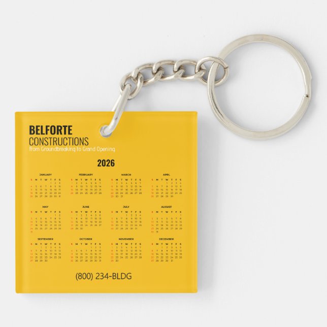 Acrylic Construction Calendar | Yellow & Crane Keychain (Back)