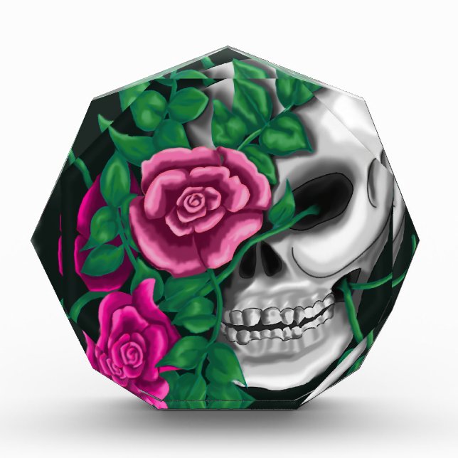 Acrylic crystal with a skull and roses award (Front)