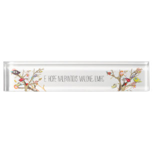 Acrylic Desk Name Plate Whimsy Birds