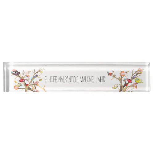 Acrylic Desk Name Plate Whimsy Birds