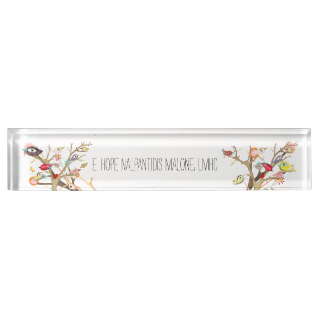 Acrylic Desk Name Plate Whimsy Birds (Front)