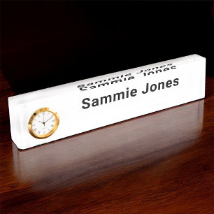 Acrylic Desk Name Plate with Clock Professional