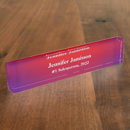 Acrylic Desk Nameplate 1 Salesperson Purple Red Desk Name Plate