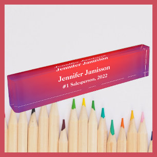 Acrylic Desk Nameplate, #1 Salesperson, Purple Red Name Plate