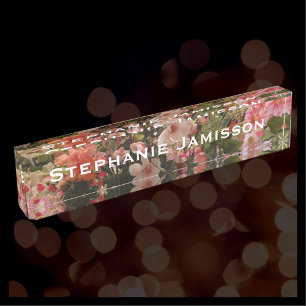 Acrylic Desk Nameplate, Floral Many Flowers Desk Name Plate