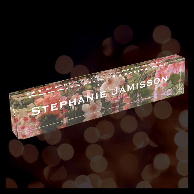 Acrylic Desk Nameplate, Floral Many Flowers Name Plate (Creator Uploaded)