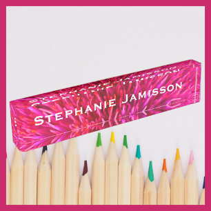 Acrylic Desk Nameplate, Hot Pink Abstract Name Plate