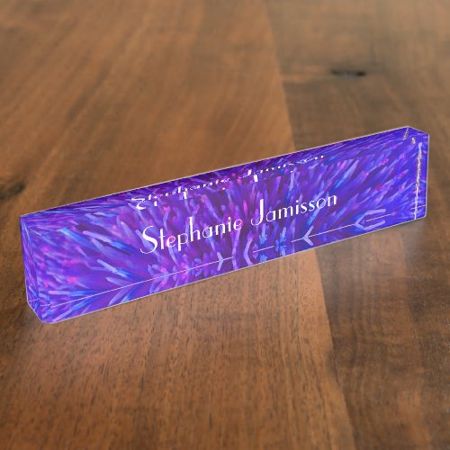 Acrylic Desk Nameplate Purple Abstract Name Plate