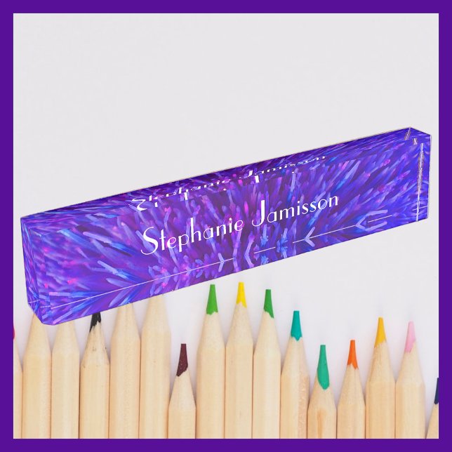 Acrylic Desk Nameplate, Purple Abstract Name Plate (Creator Uploaded)