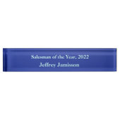 Acrylic Desk Nameplate, Salesman of the Year Blue Nameplate (Front)