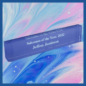 Acrylic Desk Nameplate, Salesman of the Year Blue Nameplate