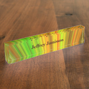 Acrylic Desk Nameplate, Yellow and Green Desk Name Plate