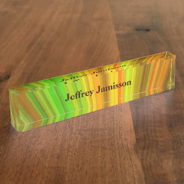 Acrylic Desk Nameplate, Yellow and Green Desk Name Plate (Side)