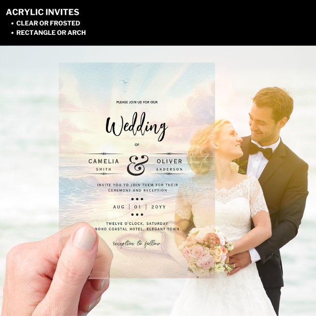 ACRYLIC Destination Wedding Beach Sunset Ocean Acrylic Invitations (Creator Uploaded)