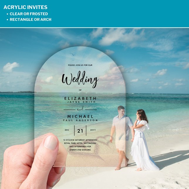 ACRYLIC Destination Wedding Beach Sunset Ocean Invitations (Creator Uploaded)