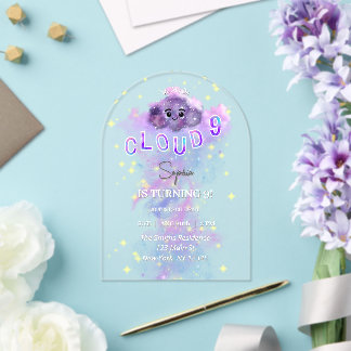 Acrylic Dreamy Cloud Nine 9th Birthday Invitation