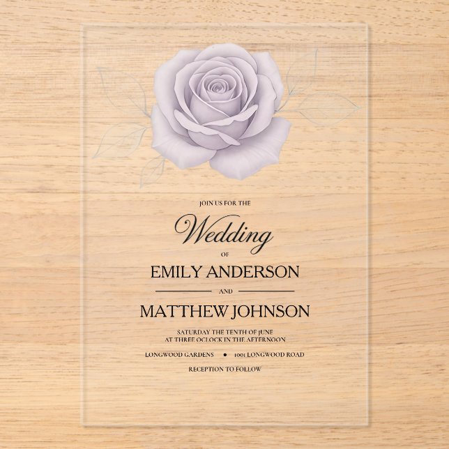 Acrylic Elegant Purple Rose Wedding Invitation (Front)