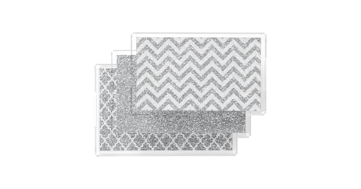 Acrylic Faux Glitter Vanity Tray Set Silver | Zazzle Acrylic Faux Glitter Vanity Tray Set Silver | Zazzle