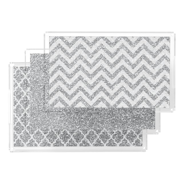 Acrylic faux glitter Vanity tray set silver (Set)
