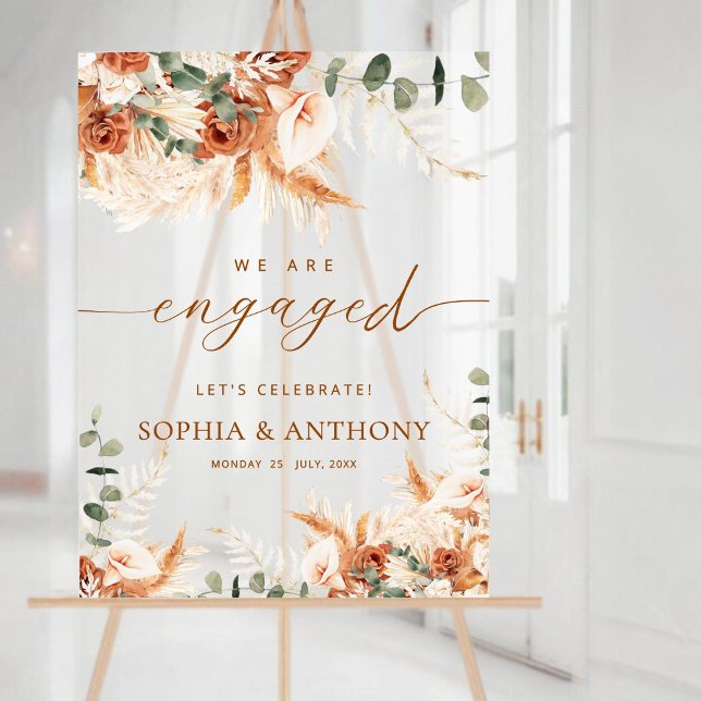 Acrylic Floral Pampas Engagement Party Welcome  Acrylic Sign (Creator Uploaded)