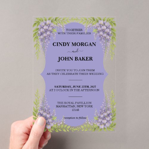 Acrylic Floral Wedding Invitation Card - Wisteria