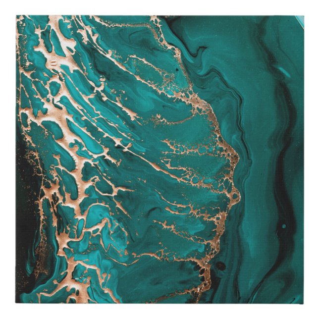 Acrylic Fluid Art. Dark green waves in abstract oc Faux Canvas Print (Front)