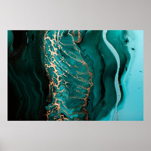 Acrylic Fluid Art Dark green waves in abstract oc Poster