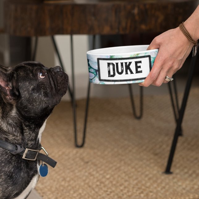 Acrylic Fluid Pour Emerald Dragon Pet Bowl (Modern and very artsy marble design personalized pet bowl for food or water!  )